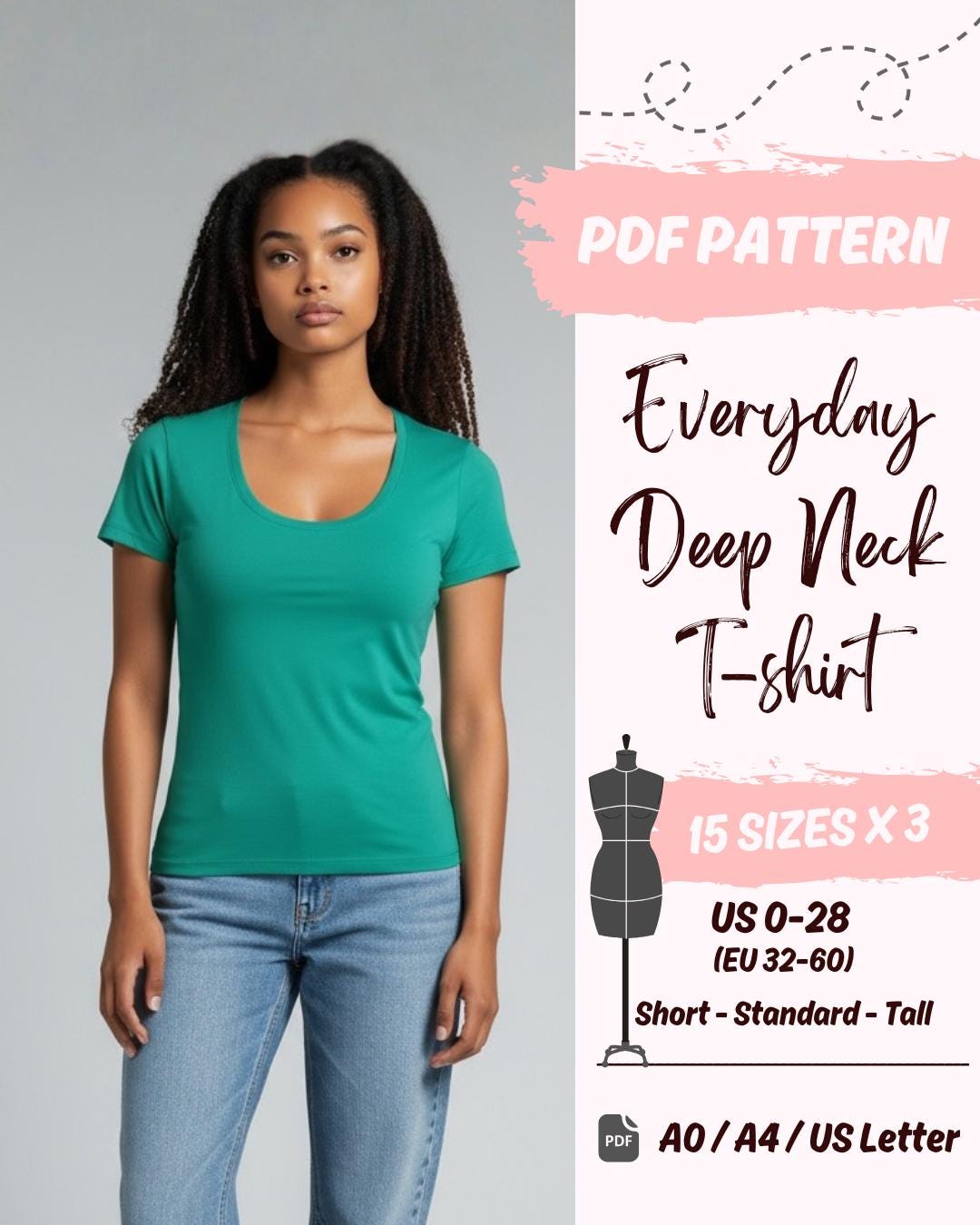 Deep Neck T-Shirt Sewing Pattern