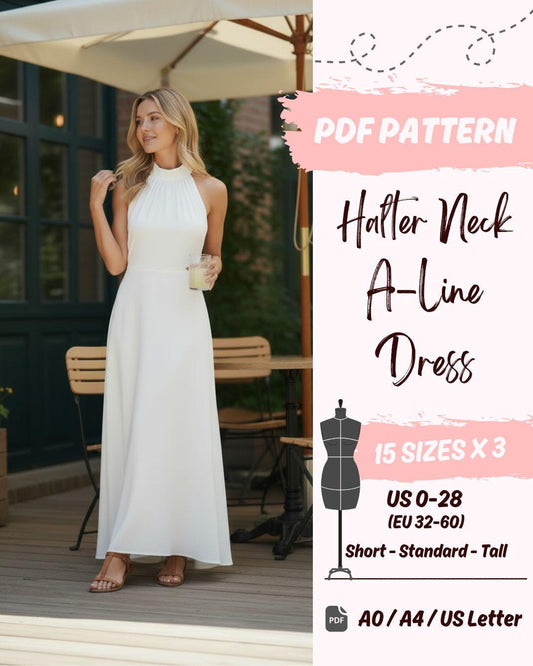 A-Line Halter Neck Summer Dress (US0-US28) | PDF Sewing Pattern