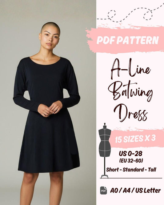 Comfy Kimono Sleeve Dress (US0-US28) | PDF Sewing Pattern