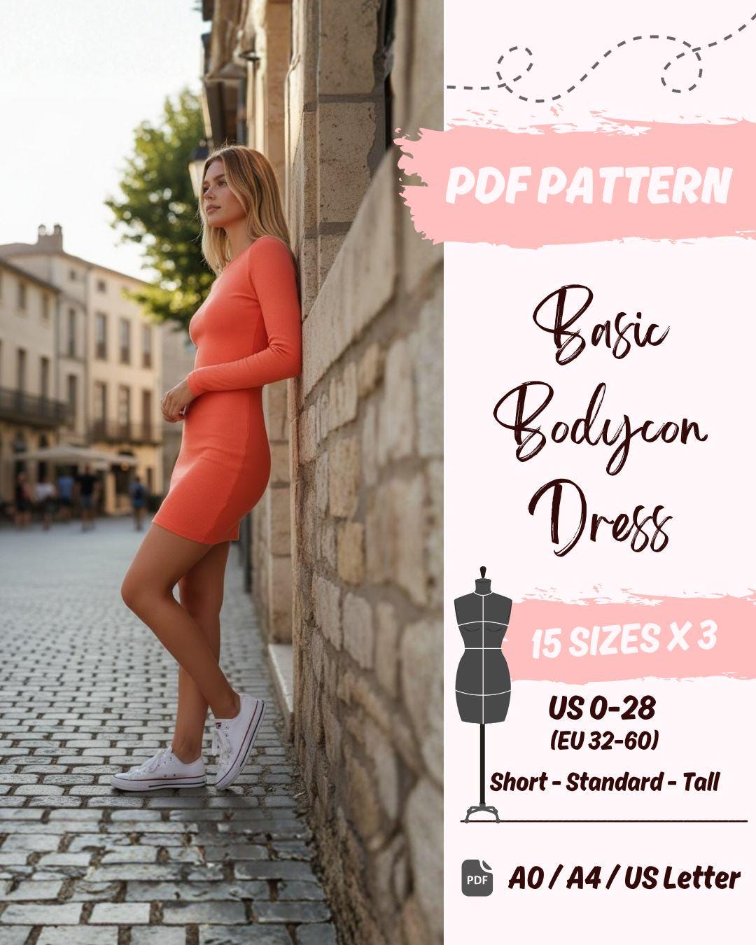 Essential Bodycon Jersey Dress (US0-US28) | PDF Sewing Pattern