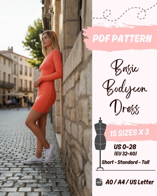 Essential Bodycon Jersey Dress (US0-US28) | PDF Sewing Pattern