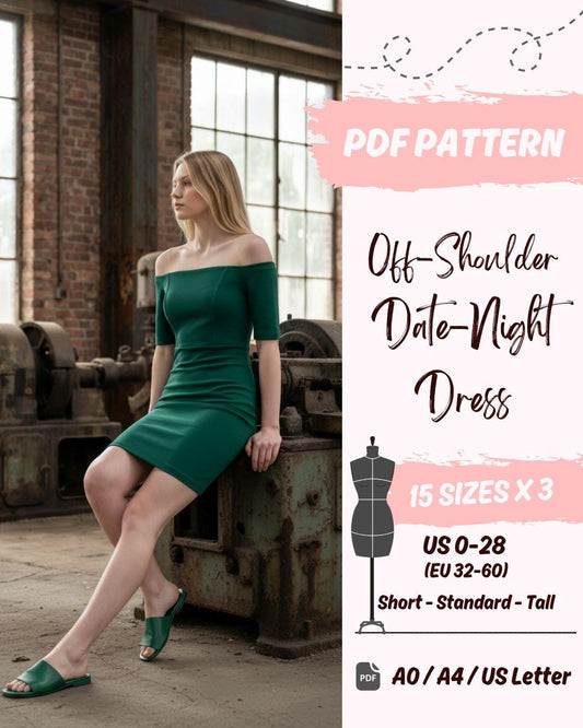 Off-Shoulder Date Night Dress (US0-US28) | PDF Sewing Pattern