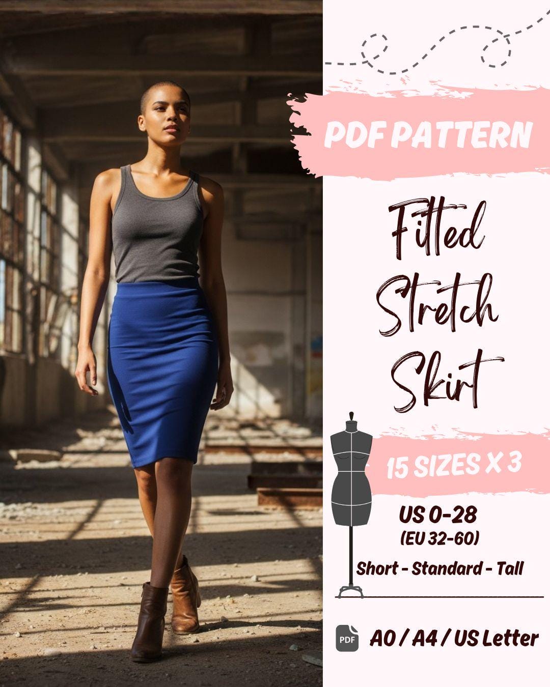 Fitted Stretch Skirt (US0-US28) | PDF Sewing Pattern