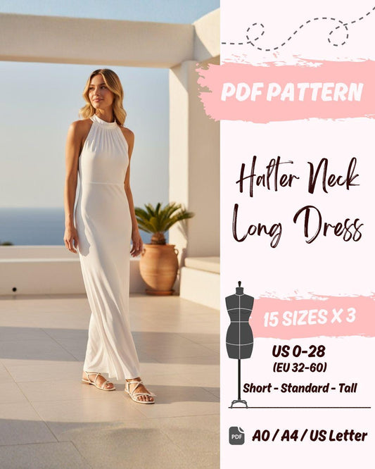 Ibiza Nights Halter Neck Long Dress (US0-US28) | PDF Sewing Pattern