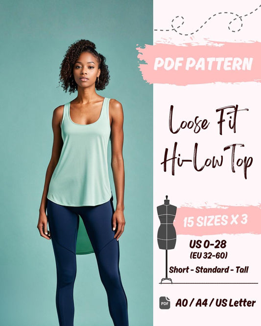 Sleeveless Hi-Low Top (US0-US28) | PDF Sewing Pattern