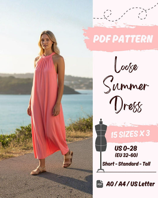 Ruched Halter Neck Summer Dress (US0-US28) | PDF Sewing Pattern