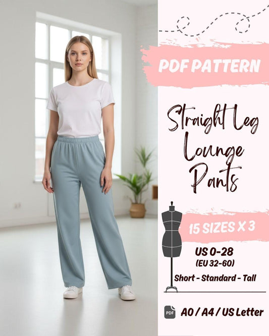 Lounge Pants with Straight Leg (US0-US28) | PDF Sewing Pattern