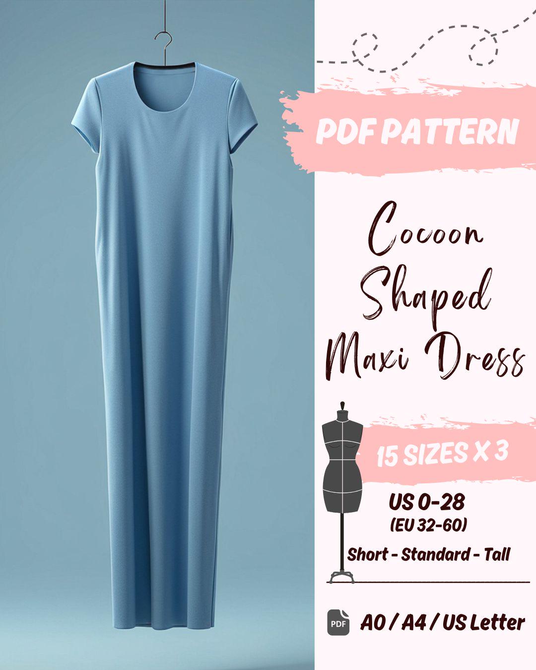 Cocoon Maxi Dress (US0-US28) | PDF Sewing Pattern