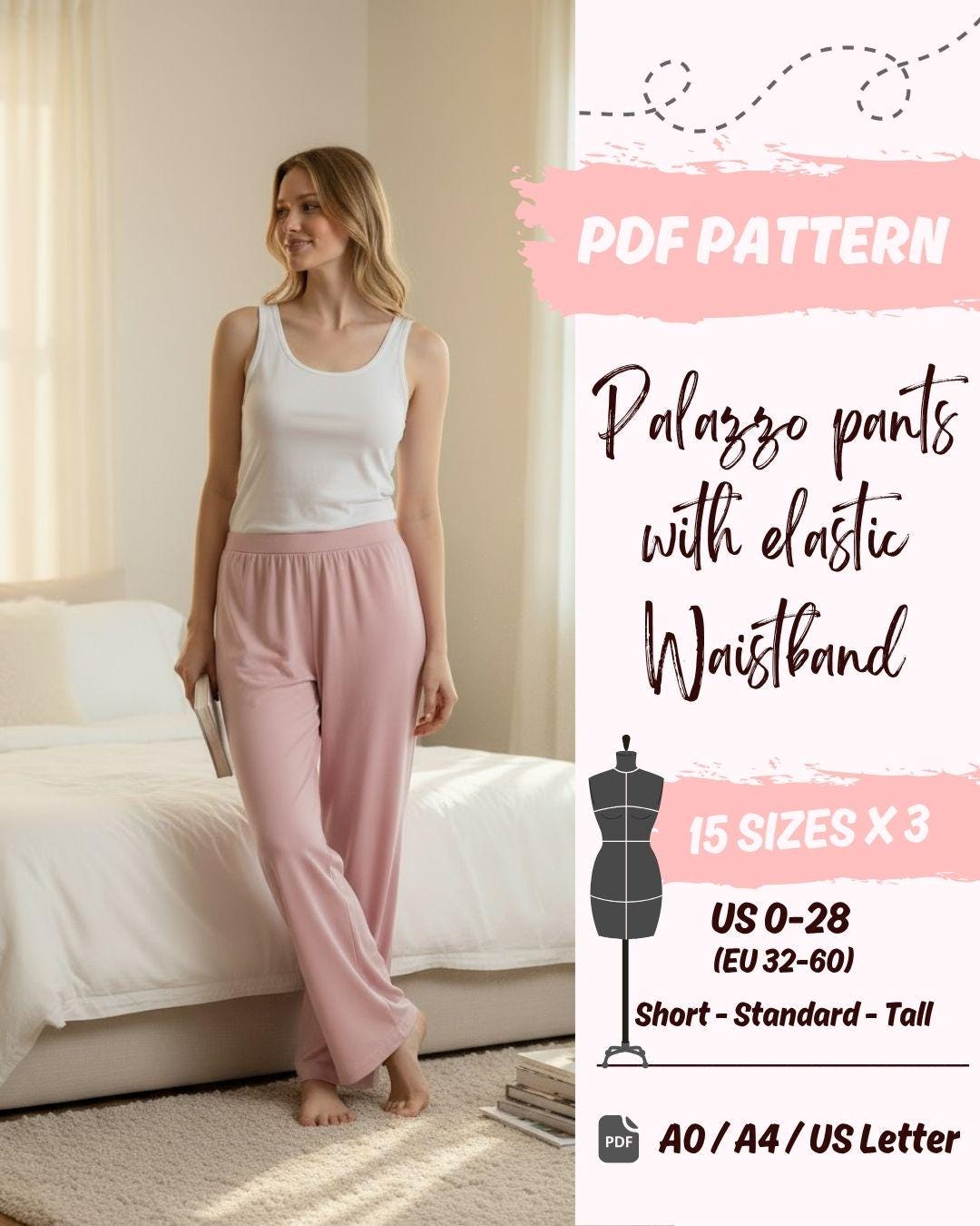 Wide Leg Lounge Pants (US0-US28) | PDF Sewing Pattern