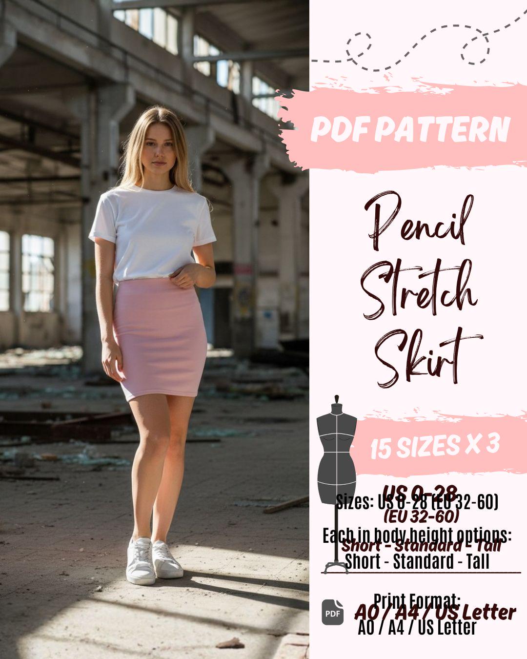 Short Pencil Stretch Skirt (US0-US28) | PDF Sewing Pattern