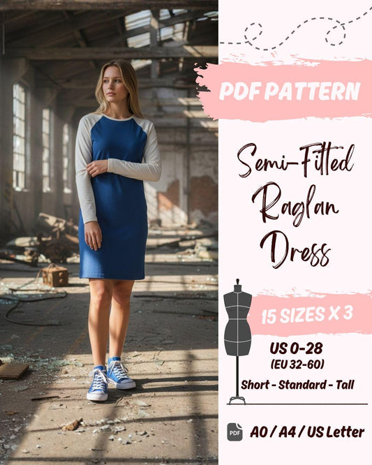 Semi-Fitted Raglan Dress (US0-US28) | PDF Sewing Pattern