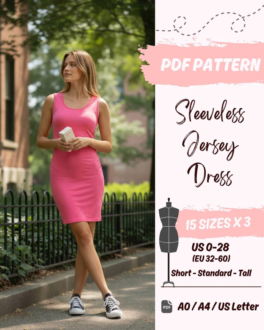 Ärmelloses, tailliertes Stretchkleid (Größe US0-US28) | PDF-Schnittmuster