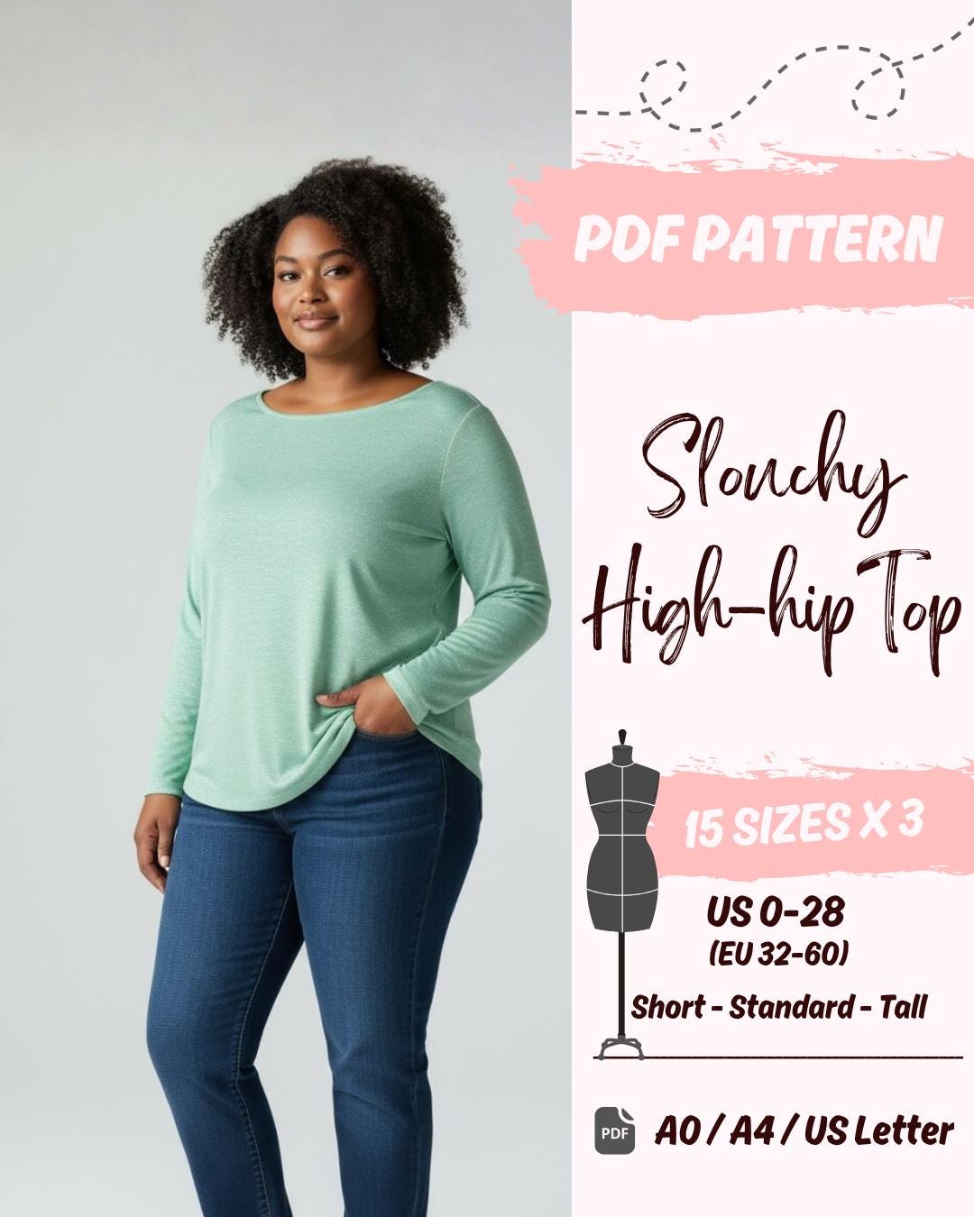 Slouchy High Hip Top (US0-US28) | PDF Sewing Pattern