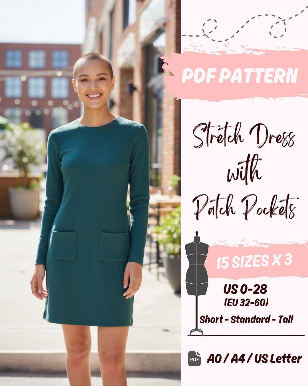 Dehnbares Jerseykleid (EU32-EU60) | PDF-Schnittmuster