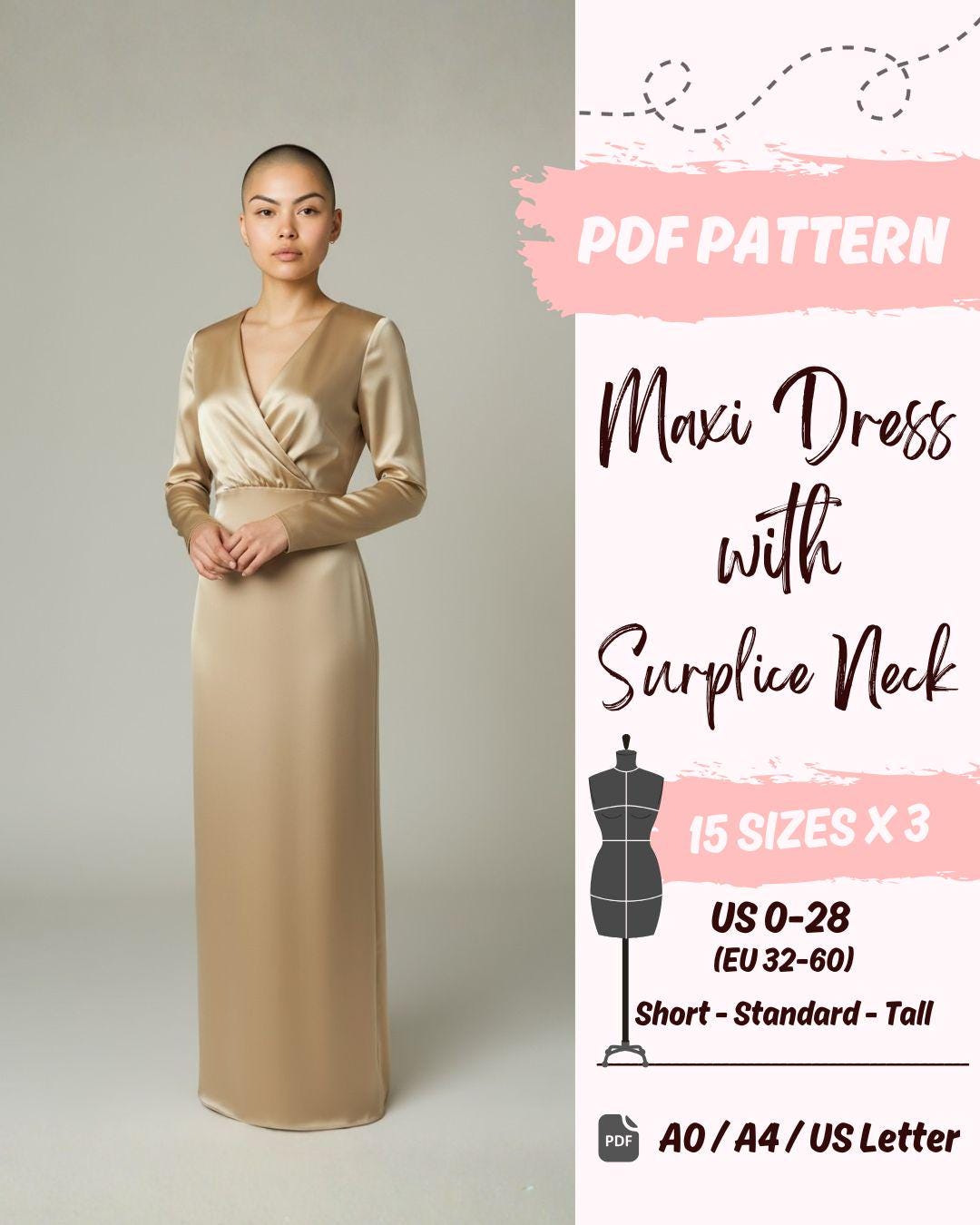 Surplice Neck Fitted Dress (US0-US28) | PDF Sewing Pattern