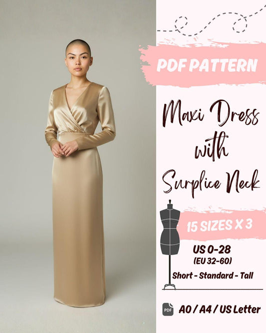 Surplice Neck Fitted Dress (US0-US28) | PDF Sewing Pattern