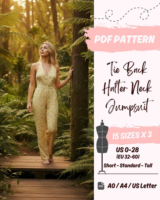 Elegant Open Back Stretch Jumpsuit (US0-US28) | PDF Sewing Pattern