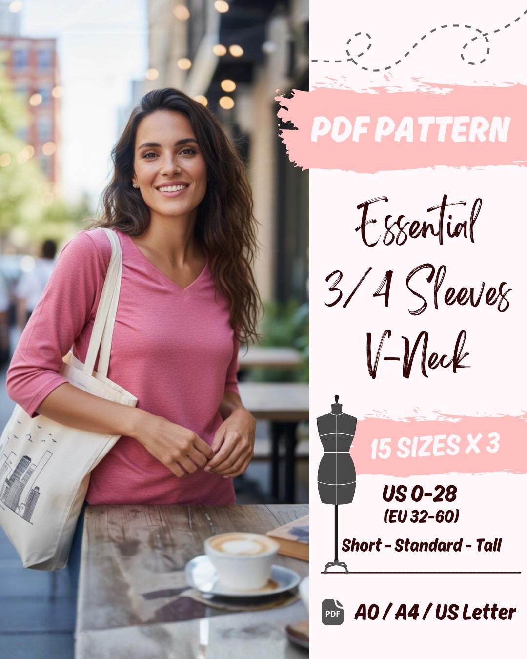 V-Neck Hi-Low Top (US0-US28) | PDF Sewing Pattern