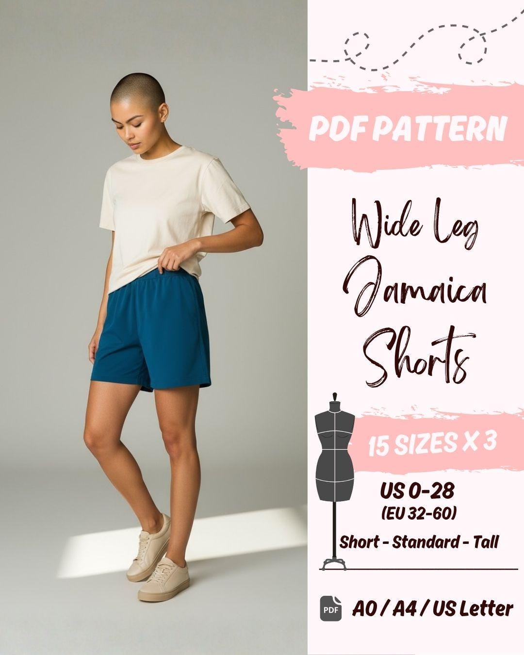 Weite Jamaica Shorts (US0-US28) | PDF-Schnittmuster