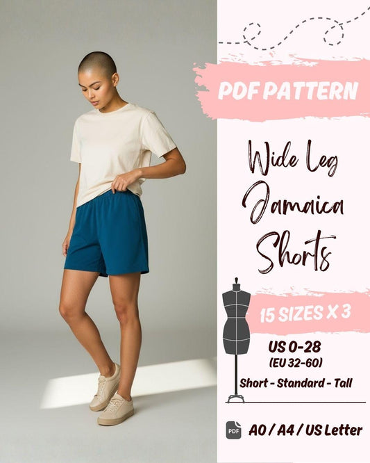 Wide Leg Jamaica Shorts (US0-US28) | PDF Sewing Pattern
